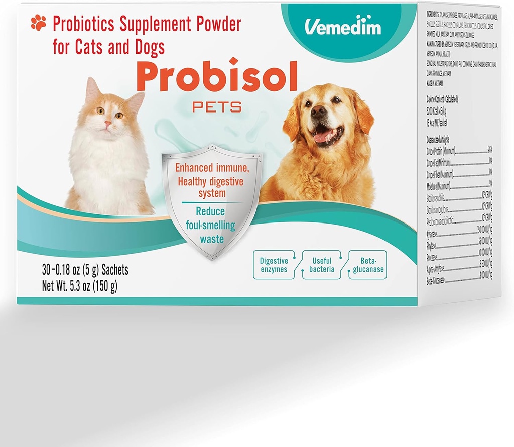 Probisol Pets, Probiotisk pulver för hundar och katter, hjälper till att stödja ett hälsosamt immun, matsmältningssystem, minskar foul-luktande avfall, bättre matsmältning / milk smaksatt / 5.3oz (150g)-30 Packets