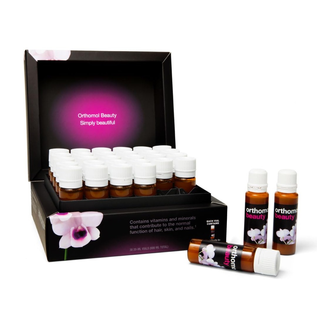 Orthomol Beauty Vial - Liquid Women's Beauty Supplement med Collagen Hydrolysat, Hyaluronic Acid och Coenzyme Q10 för hår, hud och Nail Health