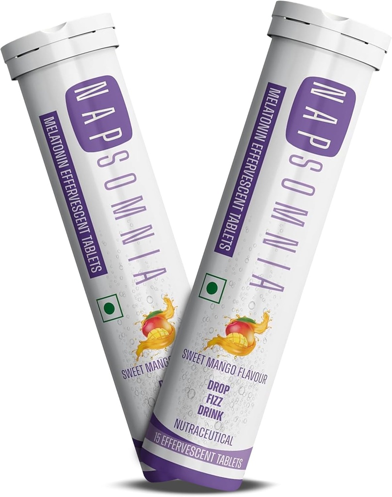 Melatonin Effervescent Tablets (Sweet Mango, 30 Count) - Upplösbara Melatonin Capsules w / L-Theanine, Chamomile & More - Sleep Aid Supplement för vuxna - Vegan, Non GMO Melatonin Supplement