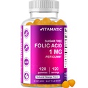 Vitamatisk folsyra Gummies 1000 mcg (1 mg) - en väsentlig prenatal vitaminer för mamma och baby - Vitamin B9-120 Vegan Gummies (1)