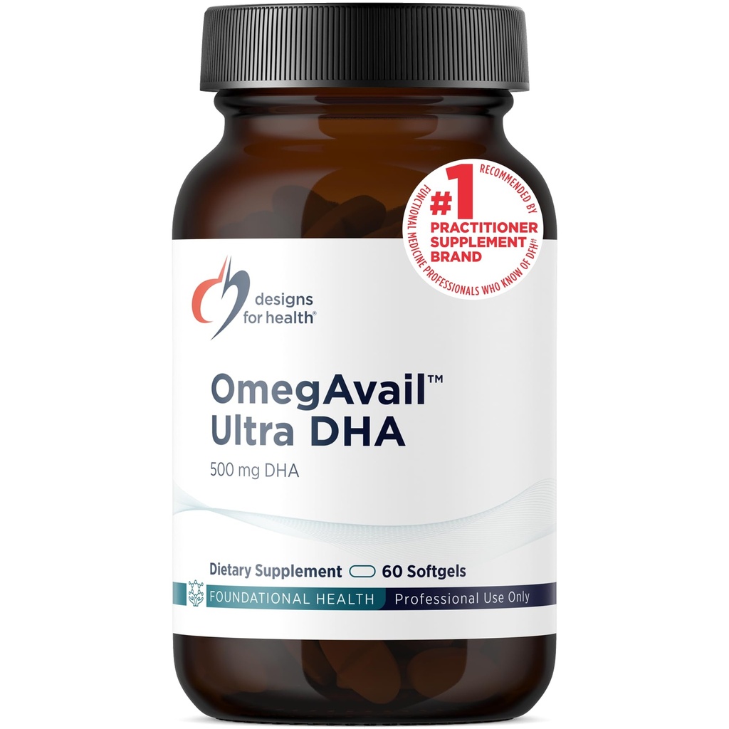 Designs for Health OmegAvail Ultra DHA - Mycket koncentrerad DHA Triglyceride Fish Oil, TG Fish Oil med 500mg DHA + 100mg EPA - No Fishy Aftertaste (60 Softgels)