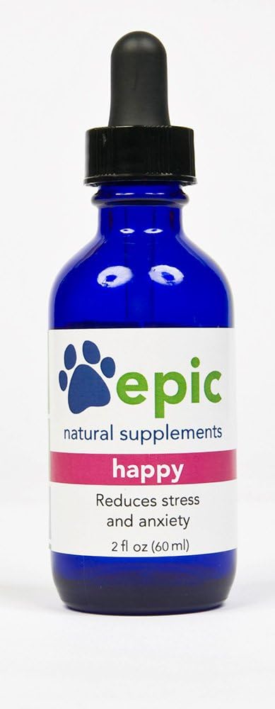 Happy - All Natural Liquid Spray Supplement - Lätt att separera ångest, hjälper till med Vet Visits, Travel, Grooming, Förlust av en vän (Dropper 2 oz)
