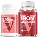 Vegan Iron Gummies + Iron Bisglycinate 30MG | Vegan Iron Supplement Support för blod hälsosam och daglig energi för vuxna och barn - 180 greve