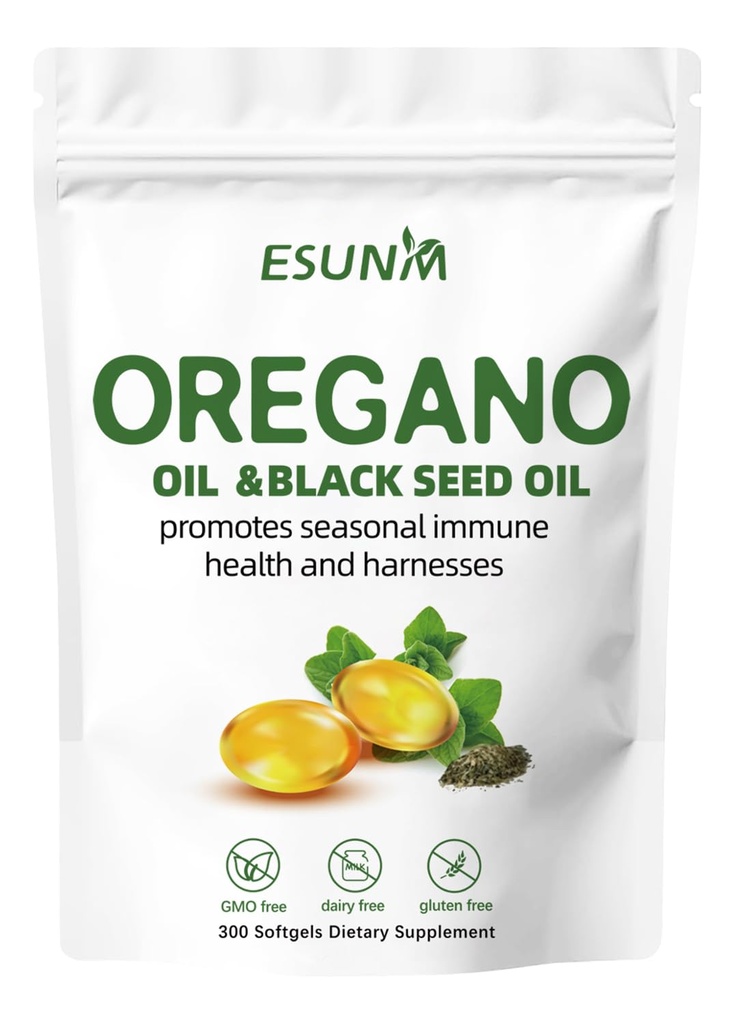 Oregano Softgels, Oregano Oil med Black Seed Oil främjar Seasonal Immune Health and Harnesses, Oregano Oil Supplement Capsules, Non-GMO, Gluten Free, 300 Softgel Capsules Dietary Supplement