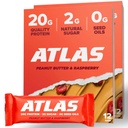 Atlas Protein Bar, 20g Protein, 1g Sugar, Clean Ingredients, Gluten Free (Peanut Butter Raspberry, 12 greve av 2)