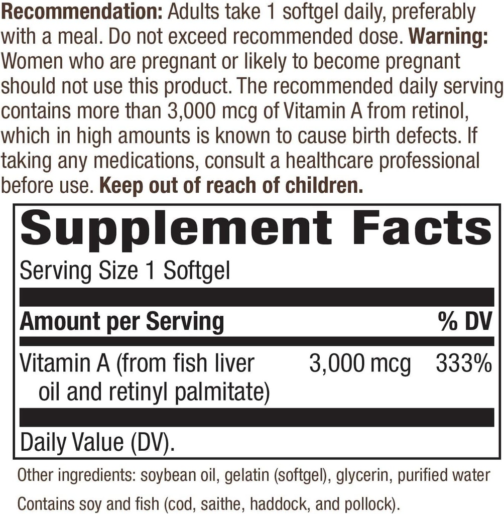 Naturens sätt vitamin A - 10000 IE - 100 Softgels