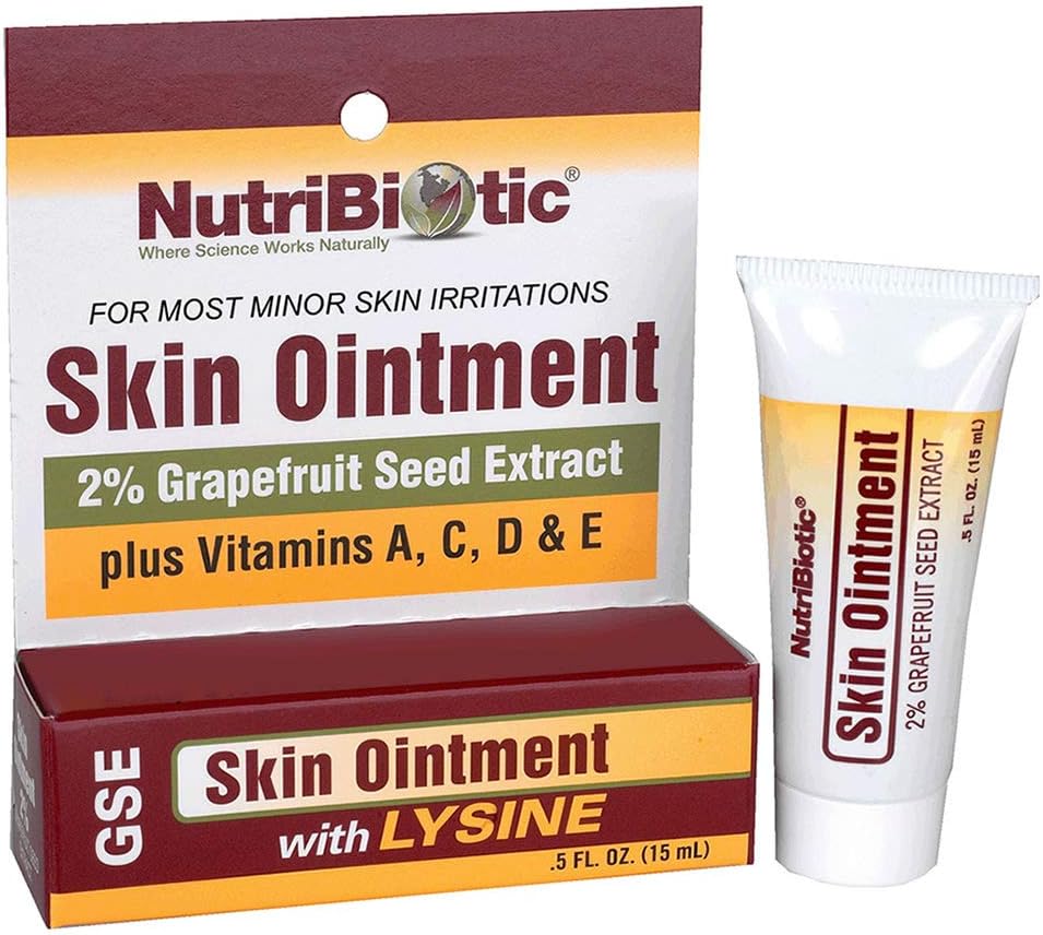 NutriBiotic - Skin Ointment .5 Fl Oz | med GSE, Lysine, Beeswax, Echinacea, Goldenseal, Vitamin E & More | för Minor Skin Irritations & för att stödja hälsosam Tissue | Gjord utan Gluten & GMO