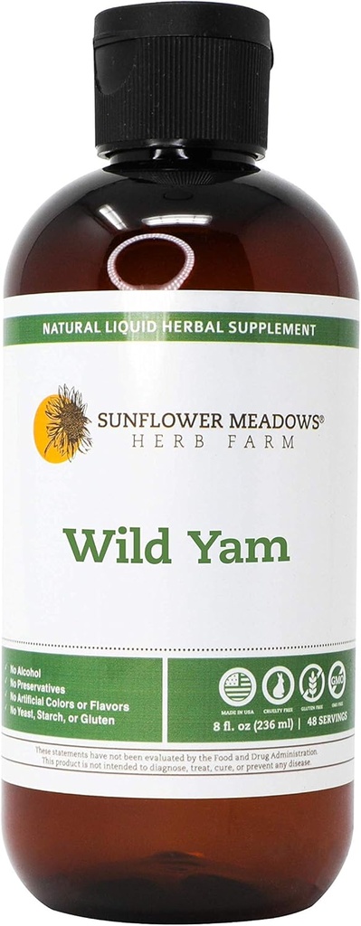 Wild Yam Liquid Herbal Supplement - 8oz- Alkoholfri, icke-GMO, gjord med organiska ingredienser