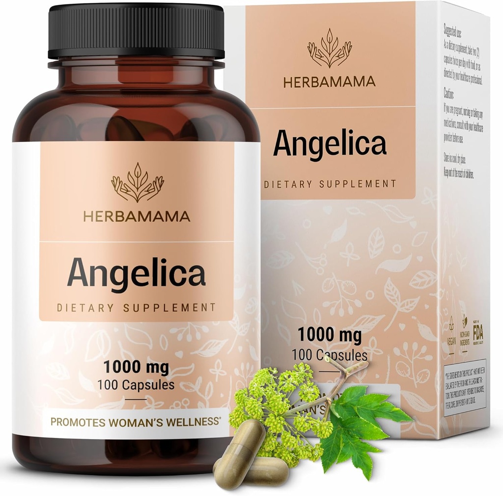 HERBAMAMA Dong Quai Supplement - 1000mg Angelica Root för kvinnors stöd - Dong Quai Powder Capsules - Vegan, icke-GMO Angelica Herb Antioxidant Supplement för kvinnor