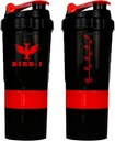 BIRD-I Gym Protein Shaker, 3-i-1, 500 ml/16.9oz, BPA-Free, Metal Mixer. (RED), JT4101