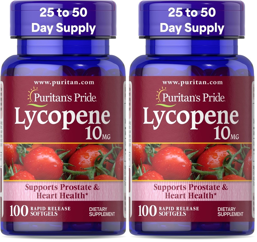 Puritans Pride Lycopene, Supplement for Prostate and Heart Health Support* 10 Mg Softgels, 100 Count (Pack of 2)