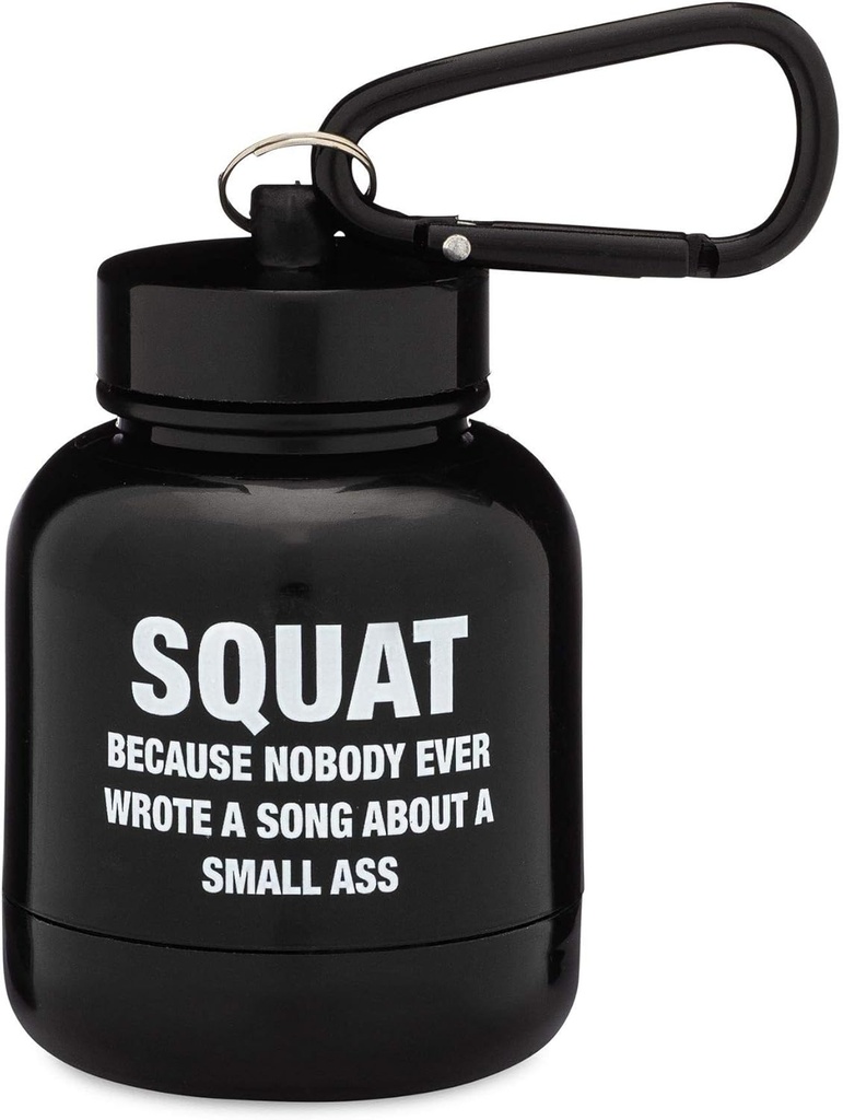 ONMYWHEY - Protein Powder & Supplement Funnel Keychain, Portable To-Go Container för gym, träning, fitness och resor - TSA Godkänd, Squat