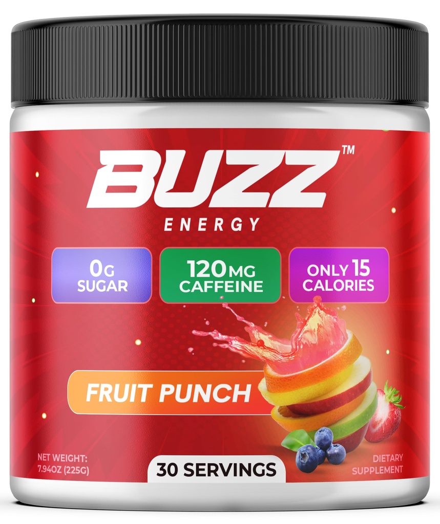 Morning Buzz Energy Drink Powder - Energy Boost Drink Mix - Sugar-Free Energy med antioxidanter - Morning Kickstart och Sport Nutrition Endurance Product - 30 portioner, Fruit Punch, 7,9 Ounces
