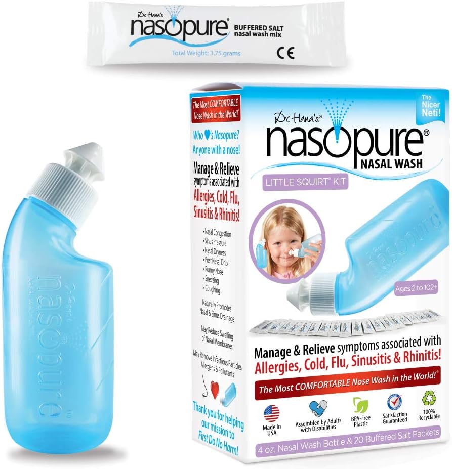 Nasopure Nasal Wash, Little Squirt Kit, "The Nicer Neti Pot" Sinus Wash Kit, Bekväm Nasal Rinse 4 Oz Bottle & 20 Salt Packets (3,75 Gr Varje), Nasal Congestion, Cold, Allergy, Nasal Irrigation