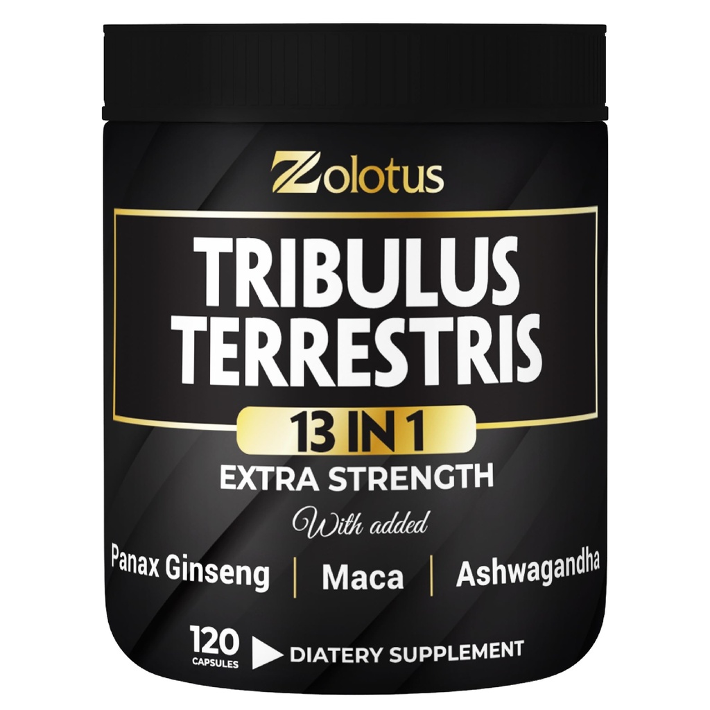 Zolotus 13in1 Tribulus Terrestris Capsules with Maca, Horny Goat Weed, Panax Ginseng, Saw Palmetto, Tongkat Ali, Shilajit & More - Energy, Stamina Supplement for Men & Women - 120 Counts