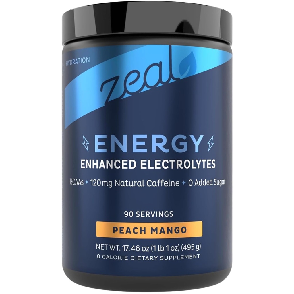 Zeal Naturals Pre-Workout Electrolyte + Energy Powder Drink Mix (90 portioner | Peach Mango)