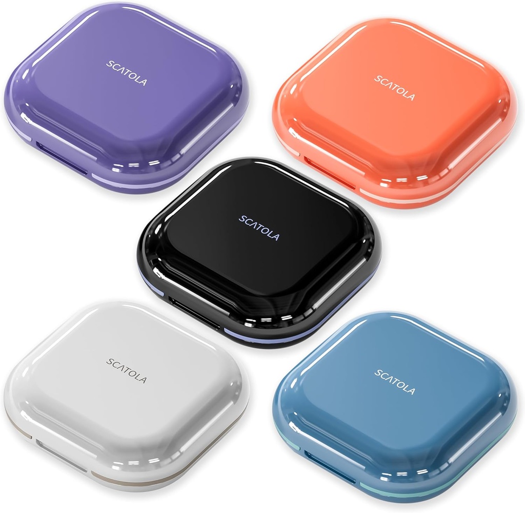 Small Pill Case 4 Compartments Light Grey Purple Blue Black och Pink Set på 5