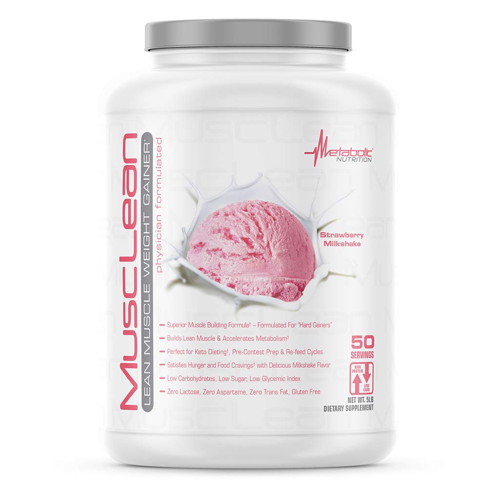 Metabolic Nutrition - Musclean - Milkshake, Whey High Protein Meal Replacement, Underhåll Nutrition, Low Carb, Keto Diet, Digestive Enzymes, Strawberry, 5 Pound (50 ser)