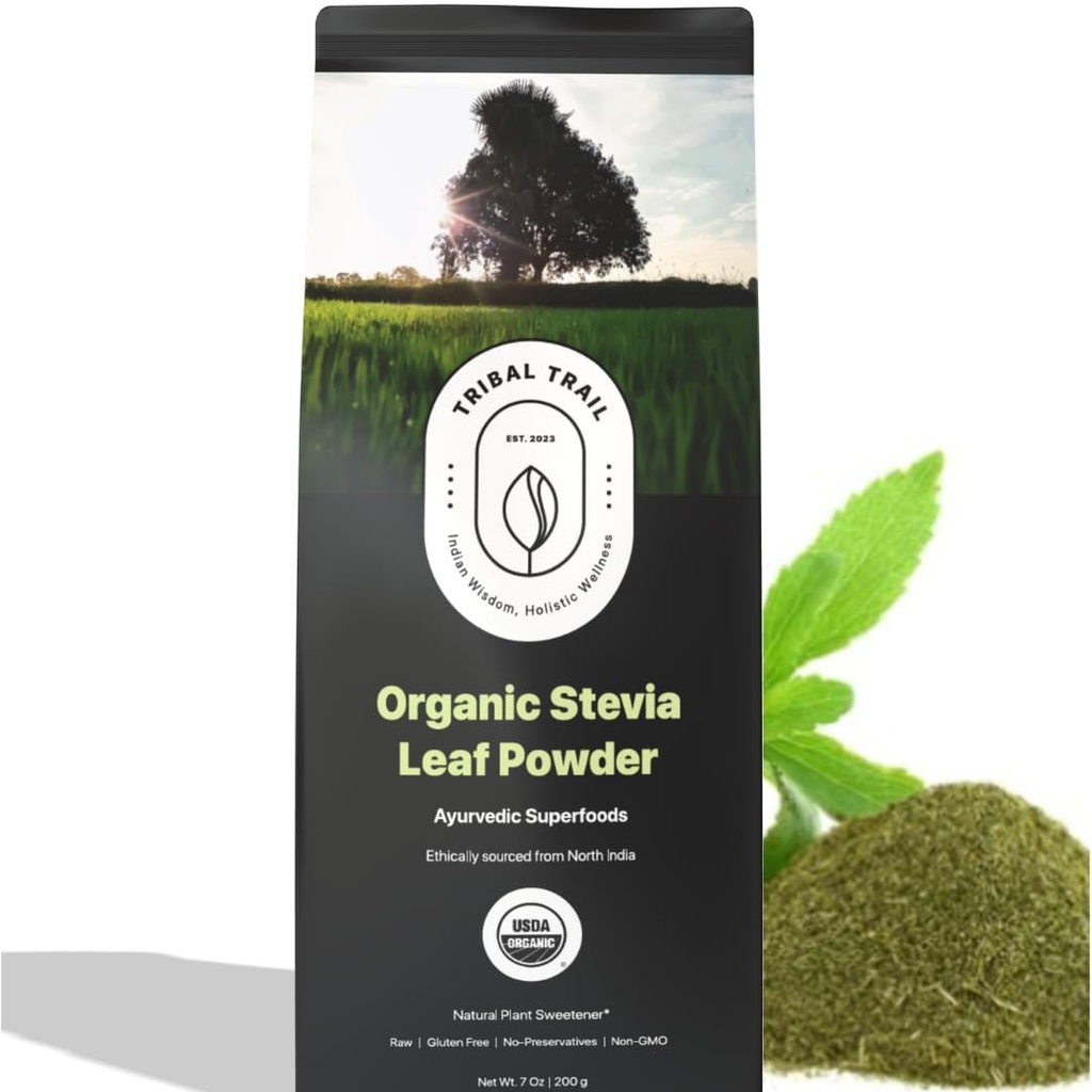 Organic Stevia Powder | 7,05 oz | USDA Organic & Non-GMO | Etiskt källad från norra Indien | Återvinningsbara Kraftväskor | Natural Stevia | Plant Based Sugar Free Substitute