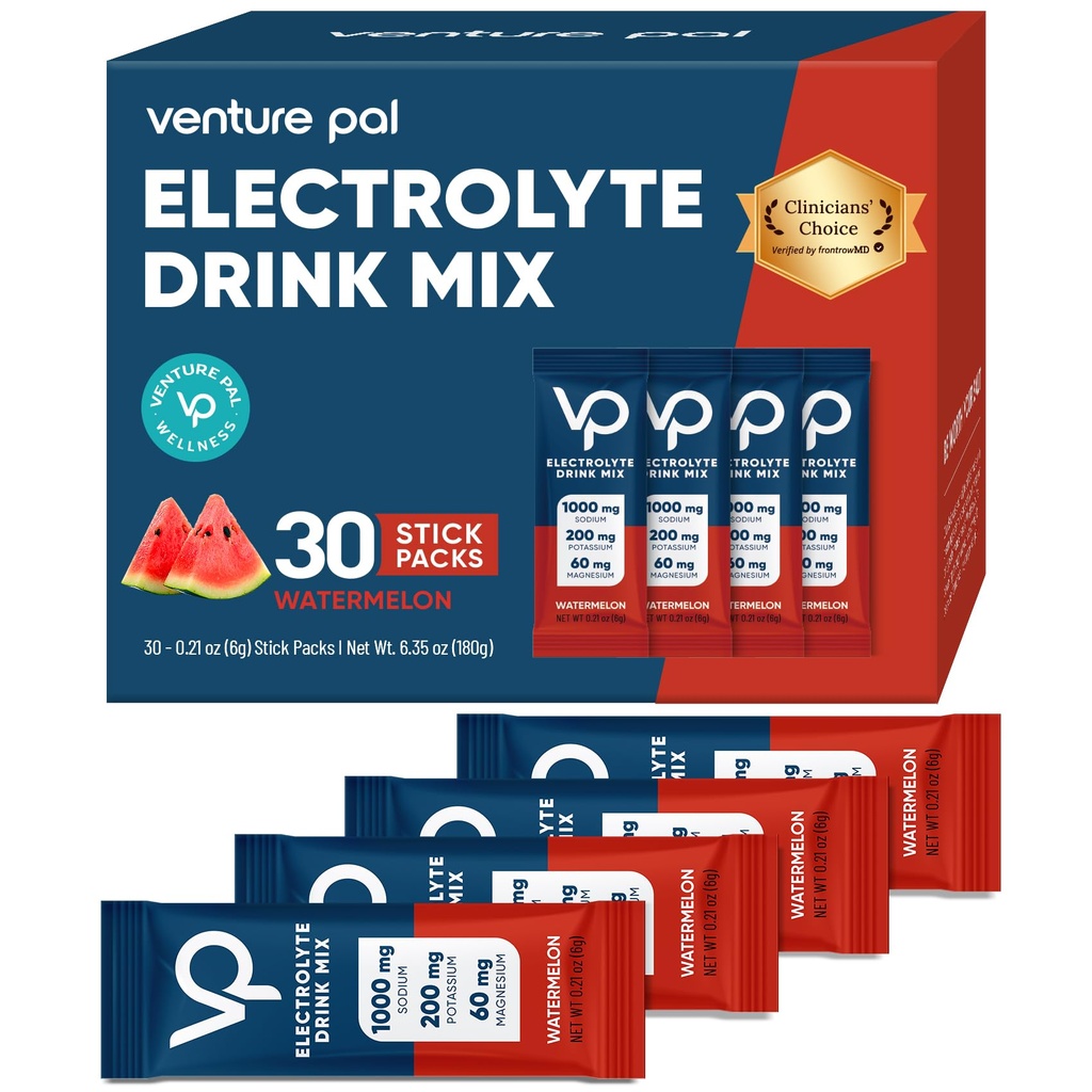 Venture Pal High Sodium Sugar Free Electrolytes Powder Packet - Hydration Packets med vitamin, natrium och kalium | Zero Calories | Vegan, Keto & Paleo Friendlyte Drink Mix - 30 Sticks