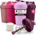 GOMOYO [4-Pack] 20-Ounce Shaker Bottle | Protein Shaker Bottle med Action-Rod Wire Mixer | Shaker Cups är BPA Free och Dishwasher Safe | Rose, Plum, Raspberry, & Lavender