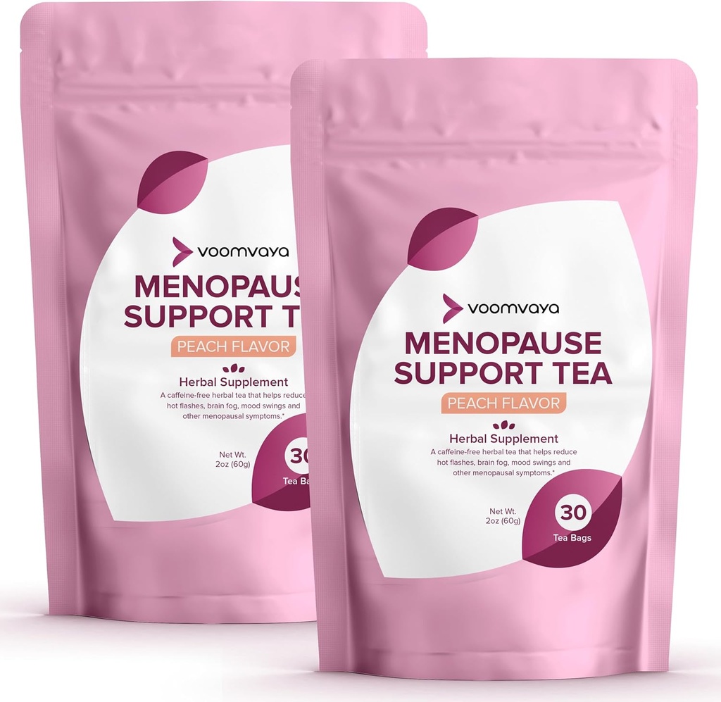 VoomVaya Spara 10% på klimakteriet Support Tea 2-Pack Bundle - Naturlig klimakteriet Relief för kvinnor w / röda Clover & Black Cohosh - Night Sweats & Hot Flashes Relief - Peach Flavor - 90 Teabags