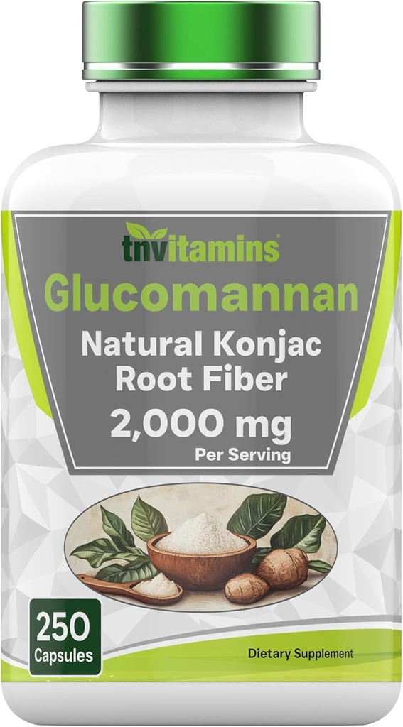 Tnvitamins Glucomannan Capsules 2000 MG - 250 greve | Natural Konjac Root Fiber Extract Powder Supplement | Löslig, Dietary och Digestive Fiber Pills | Producerad i USA | Non-GMO & Gluten Free