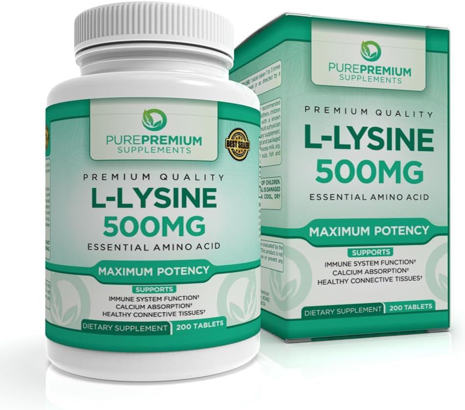 PurePremium L-Lysine 500 mg Supplement - Essential Aminosyra med maximal styrka - Immun Support Supplement - Pure Lysine 500mg för snabb absorption - 7 månaders leverans - 200 Tabletter