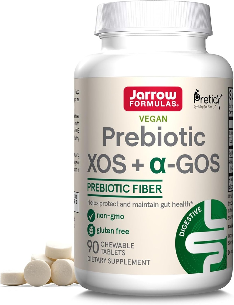 Jarrow Formulas Prebiotic XOS + GOS - Fiber Complex Supplement - 90 Chewable Tablets - Enriches & Nourishes Gut Microbiome - Supports Growth of Beneficial Bacteria - 30 Servings