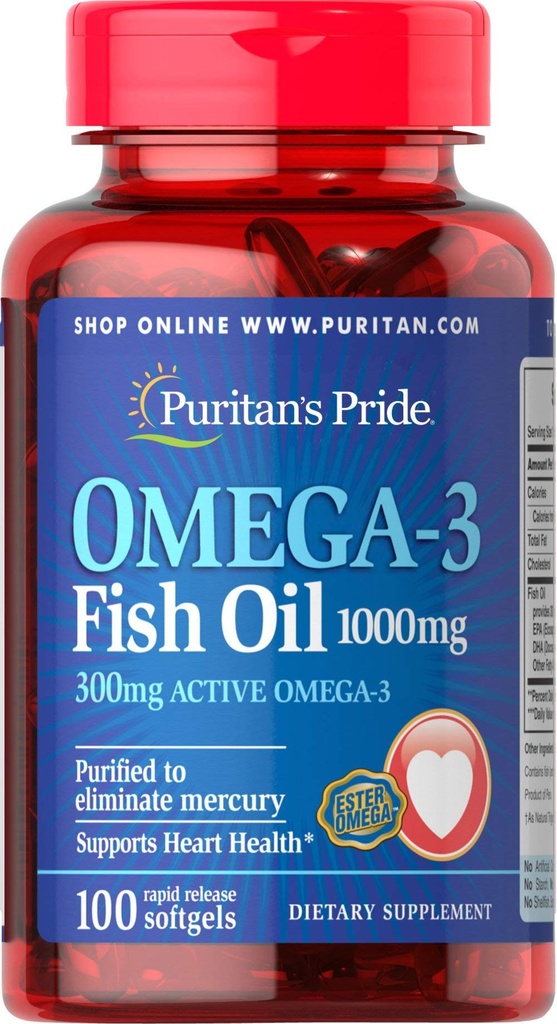 Puritans Pride Omega-3 Fiskolja 1000 Mg, 100 greve