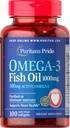 Puritans Pride Omega-3 Fiskolja 1000 Mg, 100 greve