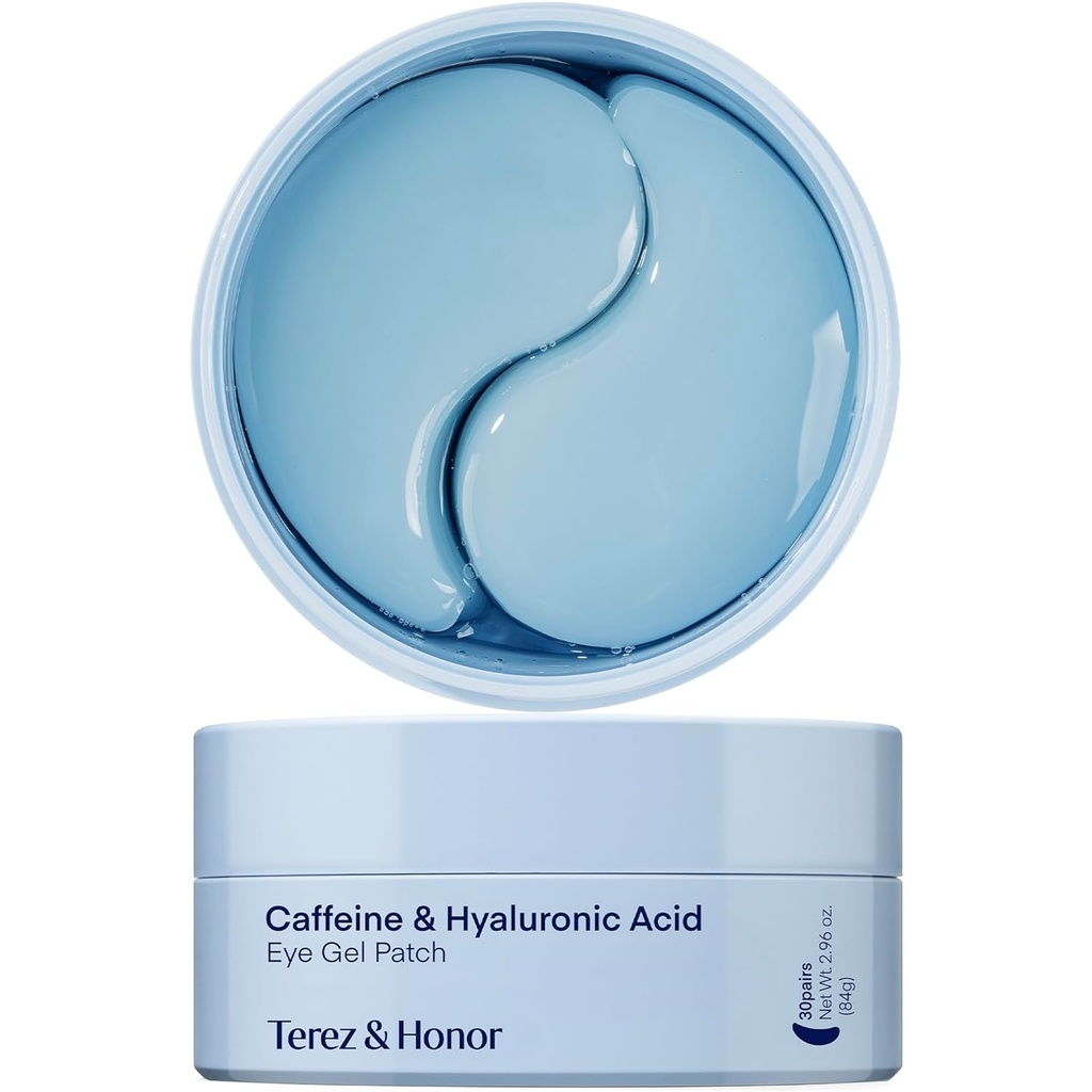 TEREZ & HONOR Under Eye Patches för mörka cirklar - 60 koreanska Hydrogel masker för Puffiness, väskor med koffein, Hyaluronsyra, Niacinamide - Undereye Brightening, Hydrating, Anti-Wrinkle & Cooling