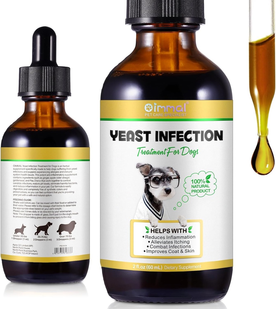 Natural Yeast Infection Behandling för hundar - Stöder Hälsosam Itch Relief & Inflammation - Hund Ear Infection Behandling & Allergy Relief - Itch Relief för hundar, Hund öronbehandling för infektioner-2 fl oz