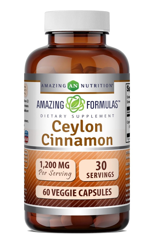 Fantastiska formler Ceylon Cinnamon 1200 Mg Supplement | Vegetariska kapslar | Icke-GMO | Gluten-Free | Made in USA (1 Pack | 60 Count)