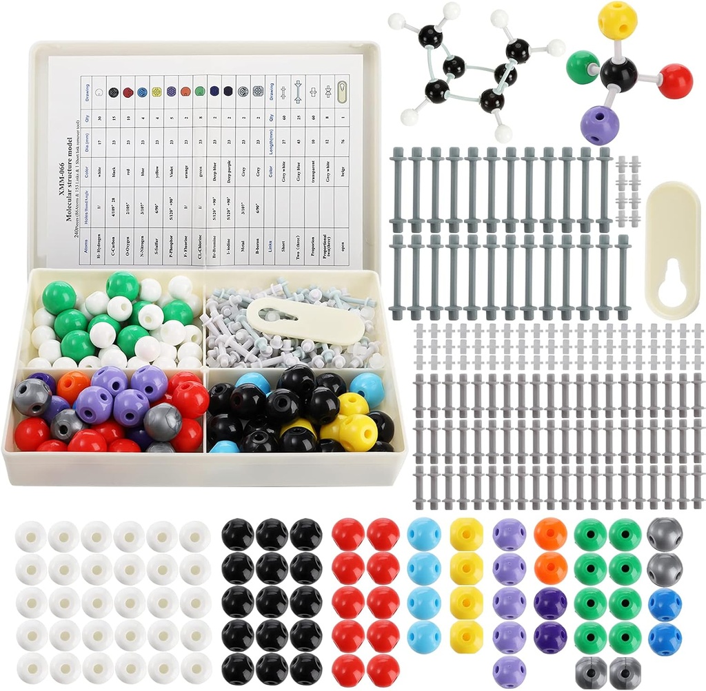 YOPAY 240 Pieces Molecular Model Kit, Organic and Inorganic Chemistry Molecular Structure Model, 86 Atoms och 153 Links och 1 Short Link Remover Tool
