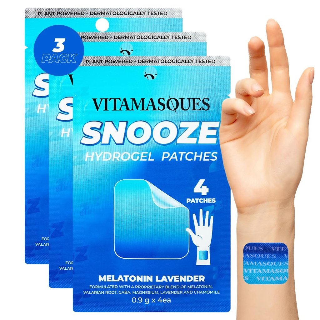 Vitamasques Sleep Patches for Adults, SnoozeMe Wellness Hydrogel Patch (3-Pack) - Sleeping with Lavender, Melatonin, & Valerian Root - Cruelty-Free, Korean Skin Care Sleep Patch