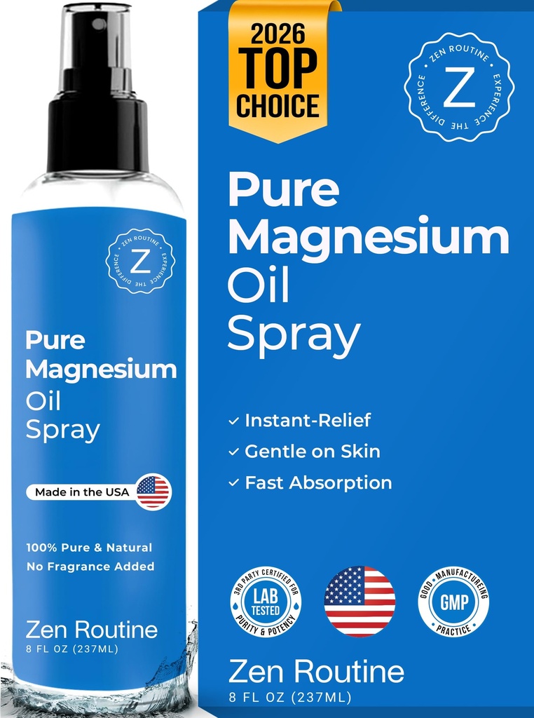 Pure Magnesium Oil Spray - 8oz (Single) - USP Grade - Magnesium Oil för fötter, kropp, muskler och leg kramper - Topical Magnesium Glycinate, Aceite de Magnesio, Organic Magnesium Chloride - Tillverkad i USA