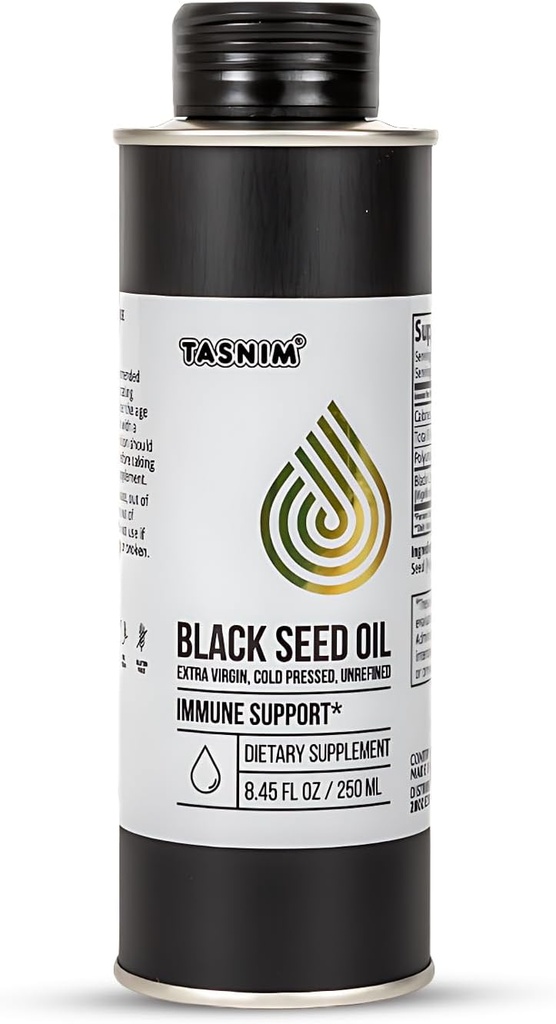 100% Etiopisk BlackSeed Oil 8.45 Oz - Cold Pressed Black Seed Oil för immunstöd, High Potency 5.7% - 21% Thymoquinone Skin, Hair & Overll Health - Orafined Black Cumin Seed Oil - Gluten Free