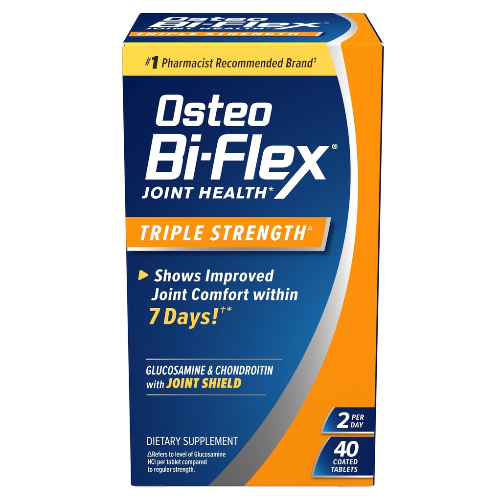 Osteo Bi-Flex Triple Strength(5), Glucosamine Chondroitin med vitamin C Joint Health Supplement, belagda tabletter, 40 greve