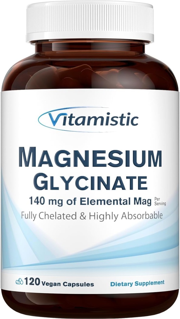 Magnesium Glycinate, Chelated, Highly Bioavailable, Fullt Reacted & Non-Buffered, Gentle på magen, 140 mg Elemental Magnesium, för sömn, ben, icke GMO, 120 Vegan Caps