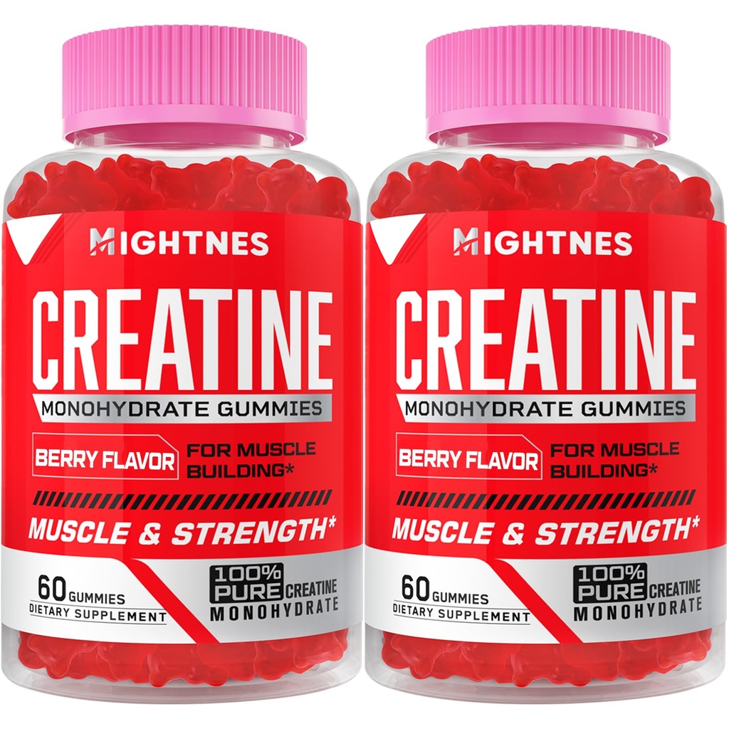 Kreatinmonohydrat Gummies för män och kvinnor - Kreatin Pre-Workout Gummies med taurin och vitamin B6 B12 för maximal styrka, muskel, energi, uthållighet och fokus, organisk, Vegan - 120 greve