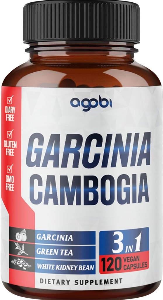 agobi 3in1 Garcinia Cambogia Extract Capsules - 11200mg Herbal Supplement for Body Health & Immune Support - Blended with Organic Green Tea & White Kidney Bean - 120 Vegan Capsules - 2 Month Supply
