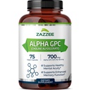 Zazzee Extra Strength Alpha GPC Choline, 700 mg per servering, 75 Vegan kapslar, 100% ren farmaceutisk grad, 100% vegetarisk, standardiserad för styrka och renhet, all-naturlig och icke-GMO
