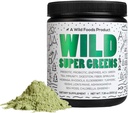 Wild Foods Raw Super Greens Powder Daily Juice Drink with Probiotics and Digestive Enzyme Blend - Whole Food Sourced, 46 Plant-Based Nutrients, Non-GMO, Spirulina, Chlorella, Wheatgrass (30 Servings)