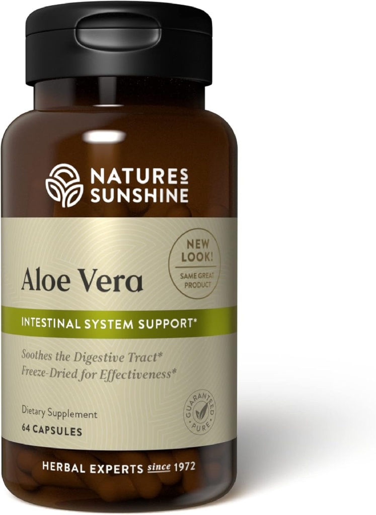 Naturens Sunshine Aloe Vera Freeze Dried, 64 kapslar | lugnar det matsmältningsorgan och levererar näringsämnen till de intestinala systemen