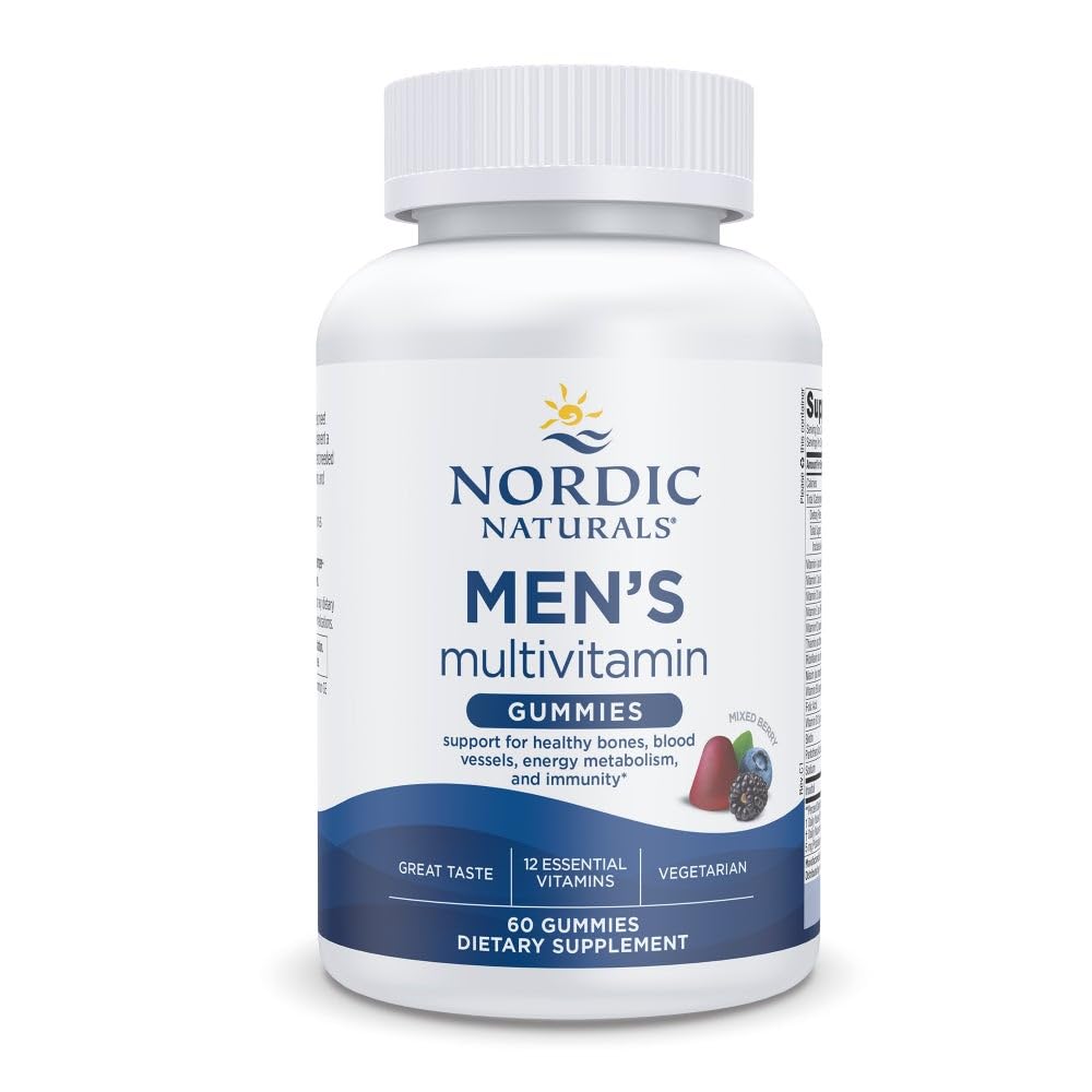 Nordic Naturals Men's Multivitamin Gummies, Mixed Berry - 60 Gummies - Stöd för friska ben, blodkärl, energi och immunitet - Non-GMO, Vegetarian - 30 portioner
