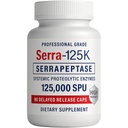 Serra-125k Extra Strength Serrapeptase 125 000 SPU, 90 Vegan kapslar, fördröjd frisättning, systemiska enzymer, stöder hälsosamma sinuser och ett hälsosamt immunsystem, icke-GMO och all-naturligt