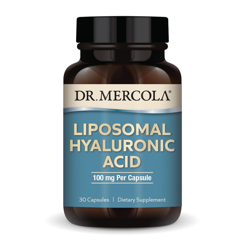 Dr Mercola Liposomal Hyaluronsyra, 30 portioner (30 kapslar), 100 mg per kapsel, kosttillskott, främjar hudens utseende, icke-GMO