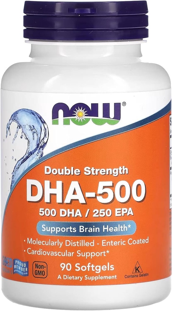 Nu kosttillskott, DHA-500 med 250 EPA, molekylärt destillerad, stöder hjärnhälsa *, 90 Softgels