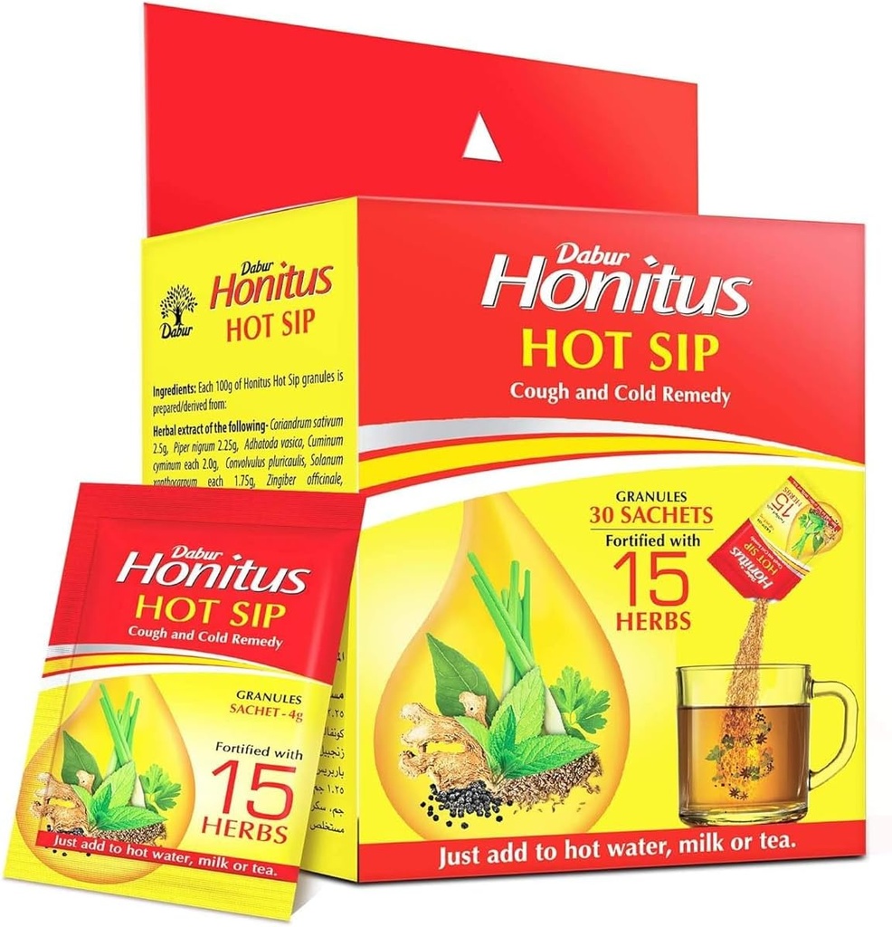 OTAA Honitus Hot Sip, Medication, 30 Sachets (4g x 30), Ayurvedic Kadha, omedelbar lättnad från hosta, kallt, ont i halsen, naturlig immunitetsbooster, unik blandning av 15 örter Pack av 15